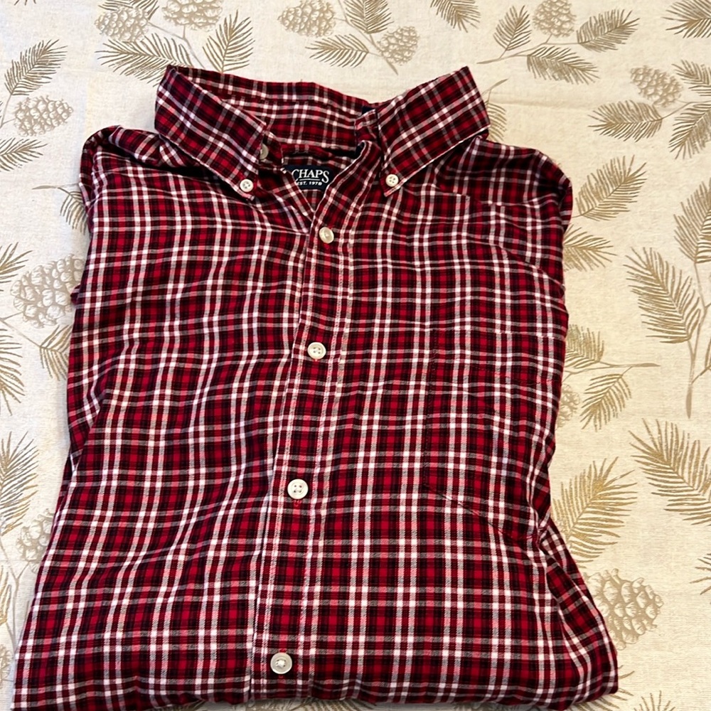 Chaps Red/Black White Plaid men’s Long Sleeve button down shirt